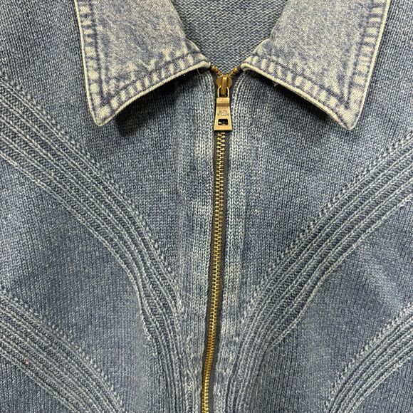 Blue Willi's Knit Denim Jacket Women XL Boho Western Zip Y2K Cottagecore Rare - Picture 3 of 8